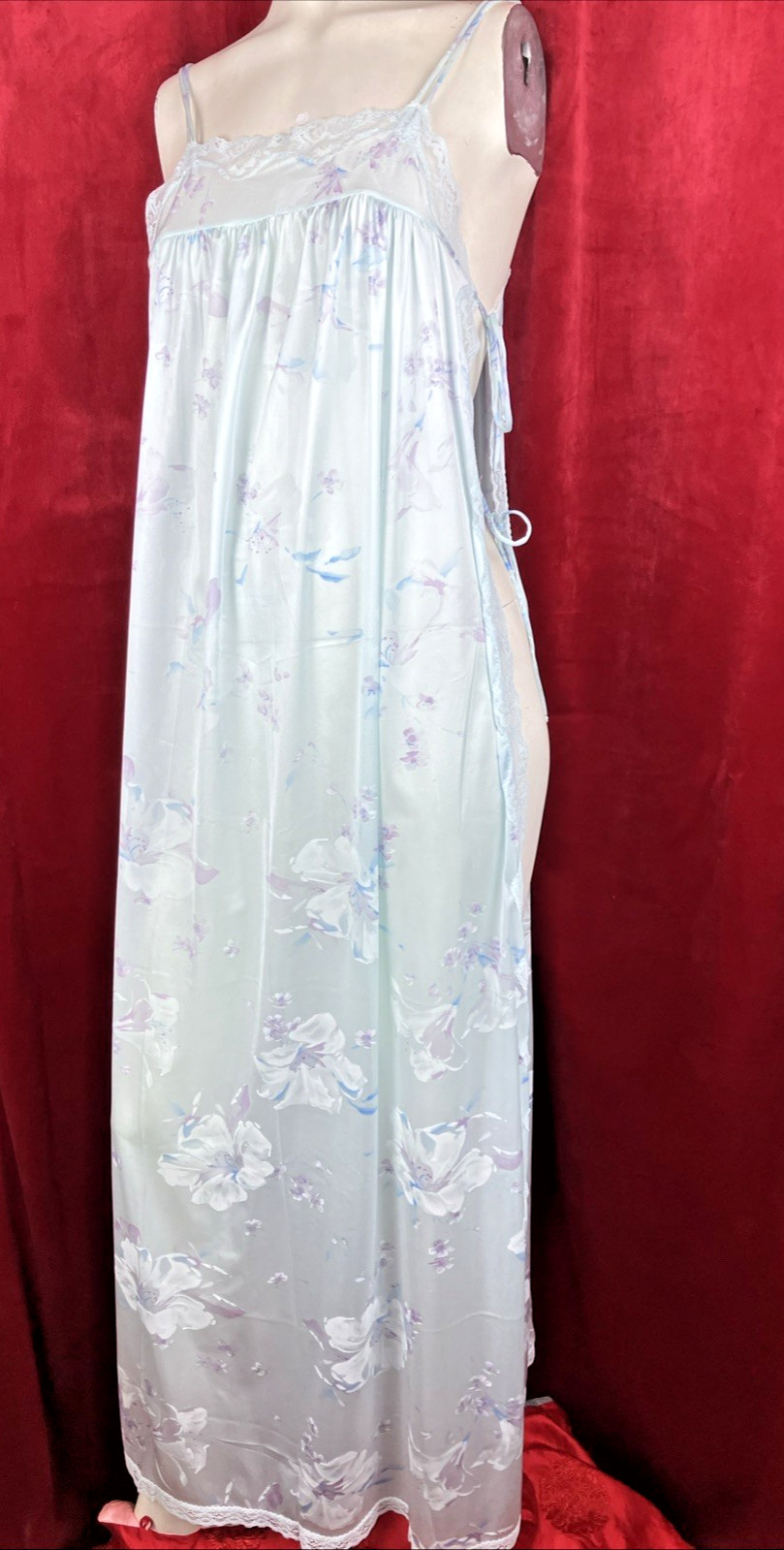 M 70s Miss Elaine Side Tie Sexy Nightgown Gown Opaque Nylon