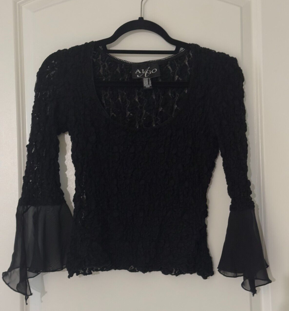 Vintage Alago Stretch Lace Top Black US Size 12, Made in Canada, Whimsygoth