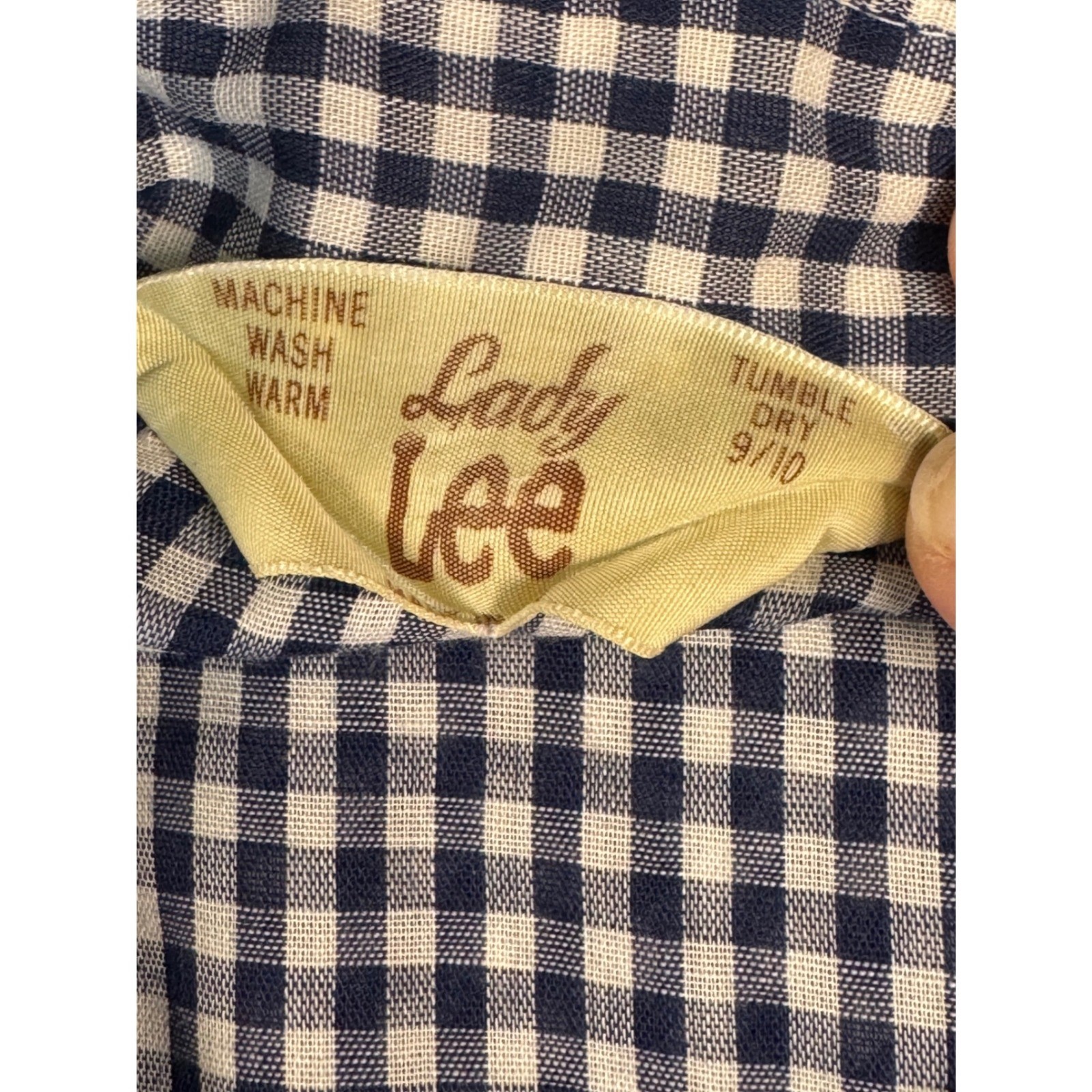 Lee Western Shirt Womens 9/10 Blue Gingham Pearl Snap Vintage Lady Lee USA Fair