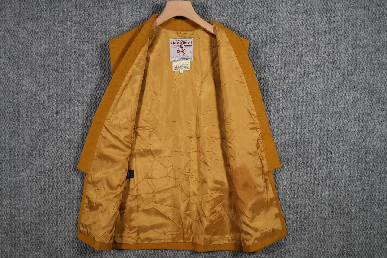 Vintage Harris Tweed 60s 70s Mustard Yellow Wool Sleeveless Vest Jacket Size 1