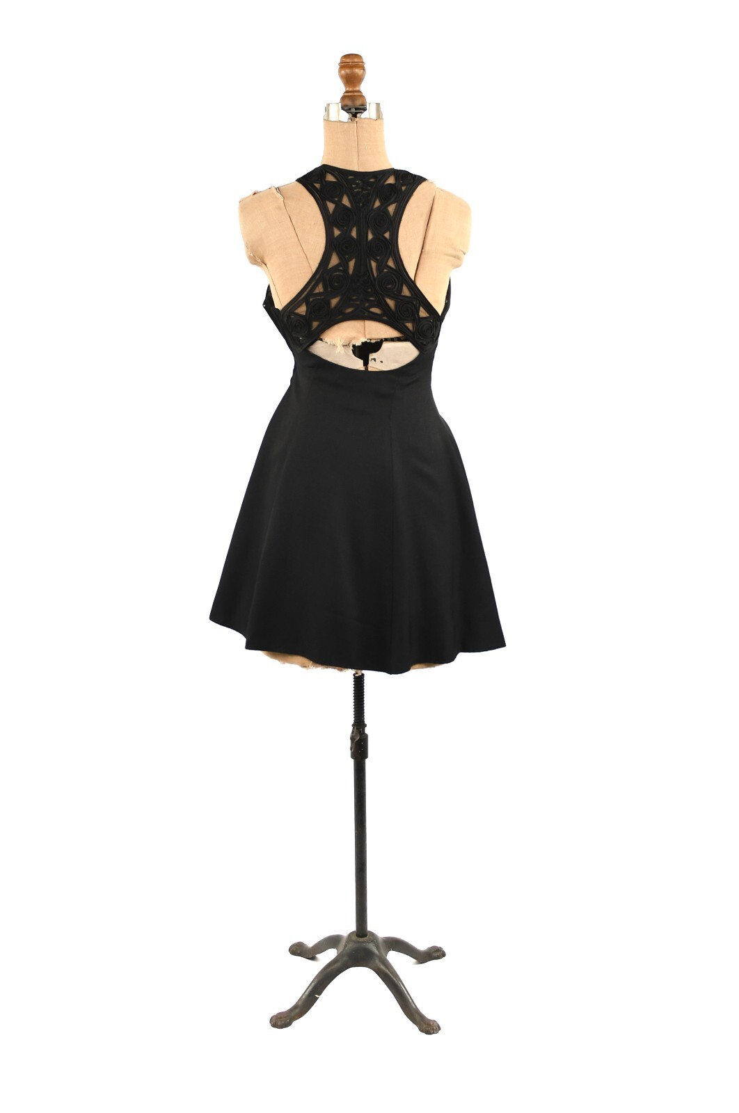 Vintage 90s Jessica McClintock Gunne Sax Black Crepe Sheer Back Cocktail Dress S