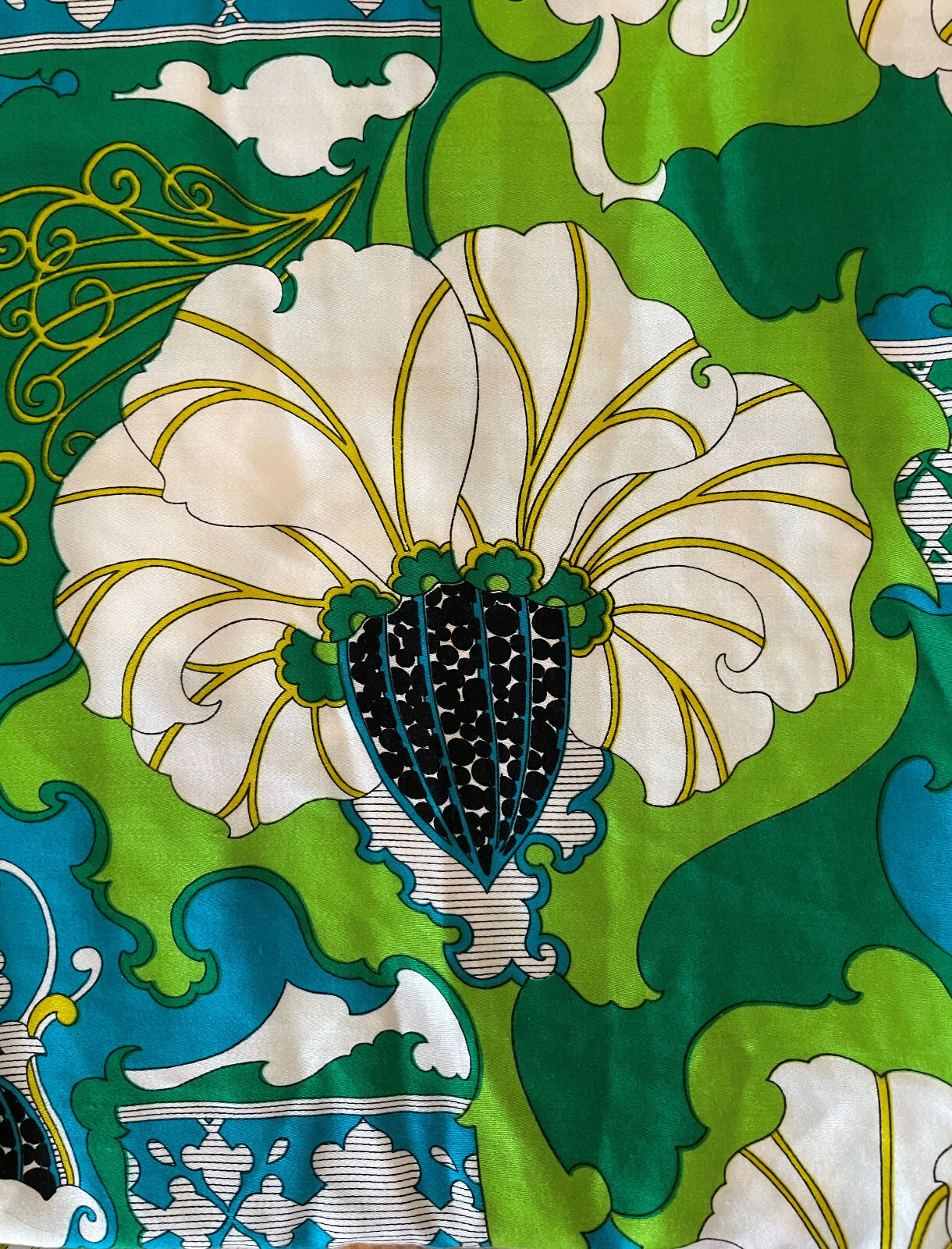 Vintage Alex Coleman 60s 70s Mod Floral Long Maxi Skirt S M Green Blue Art Deco