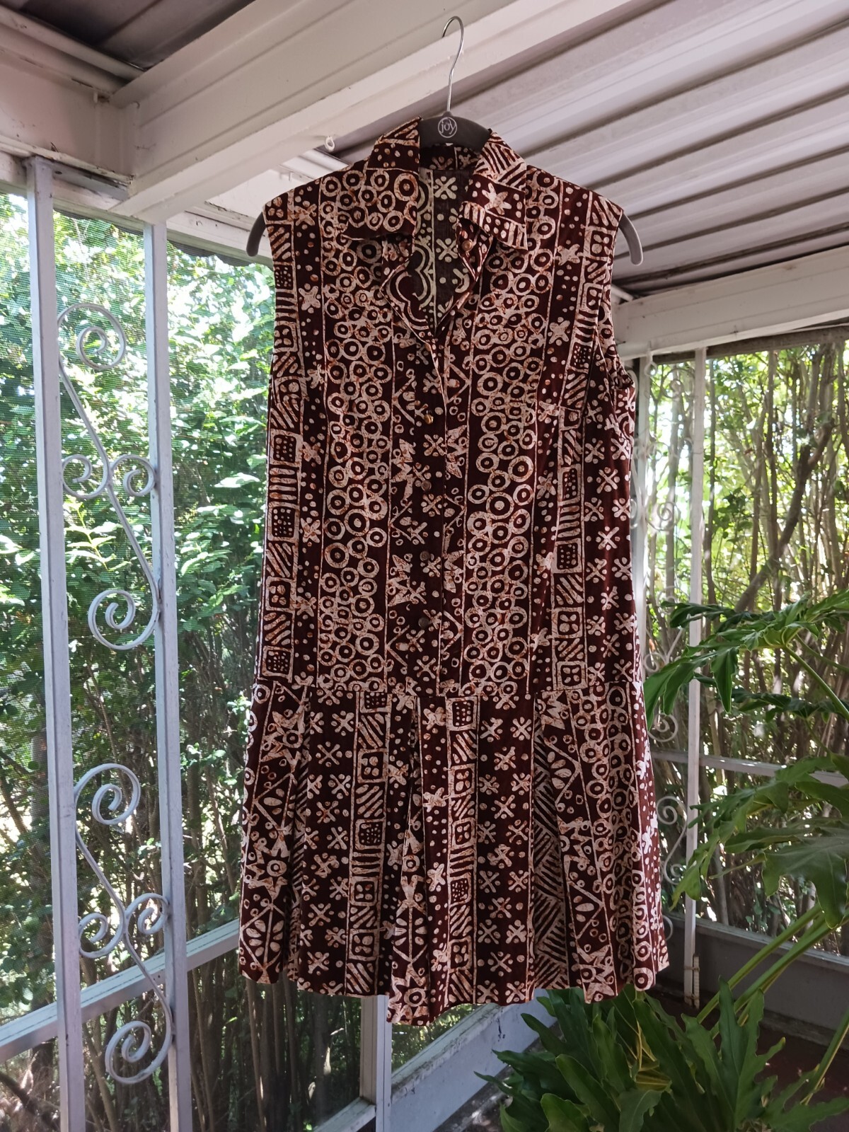 Vintage 1960’s Hawaiian Brown Cream Romper Dress Culotte Shorts Sleeveless S