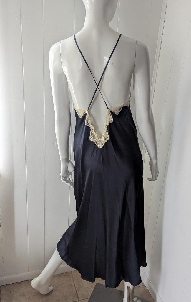 Donna Karan Intimates Black Silk Chemise With Lace Strappy Medium 1990s