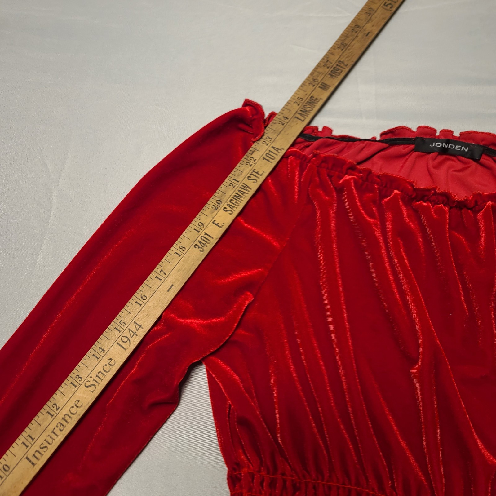 Vintage Jonden Red Velvet Blouse M Square Neck Long Sleeve Smocked Cuffs 90’s