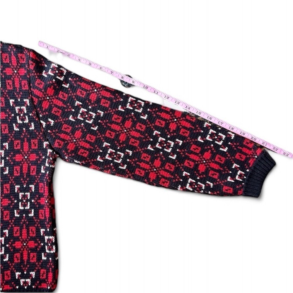 Jersild Cardigan Sweater Womens Medium Red Black Wool Fair Isle Vintage Nordic