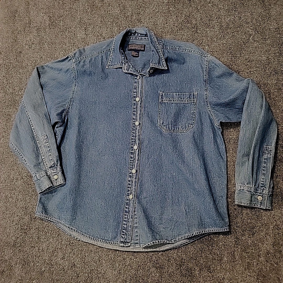 Vintage Denim Shirt L Hong Kong Button Up 100% Cotton Newton Trading Co