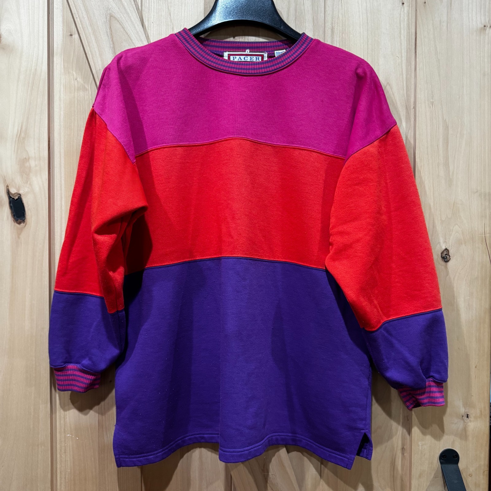 Vintage 90s Color Block Sweatshirt Pullover size Medium Pink Red Purple