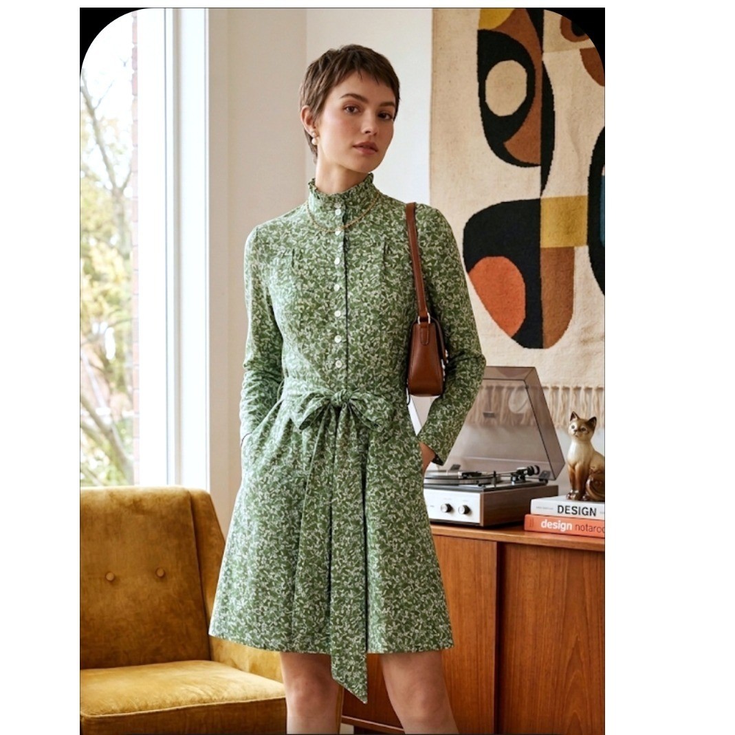 Sm VTG 70’s (SEE CLOSE UP PHOTOS) Women Dress Bonwit Teller Mad Men Faces