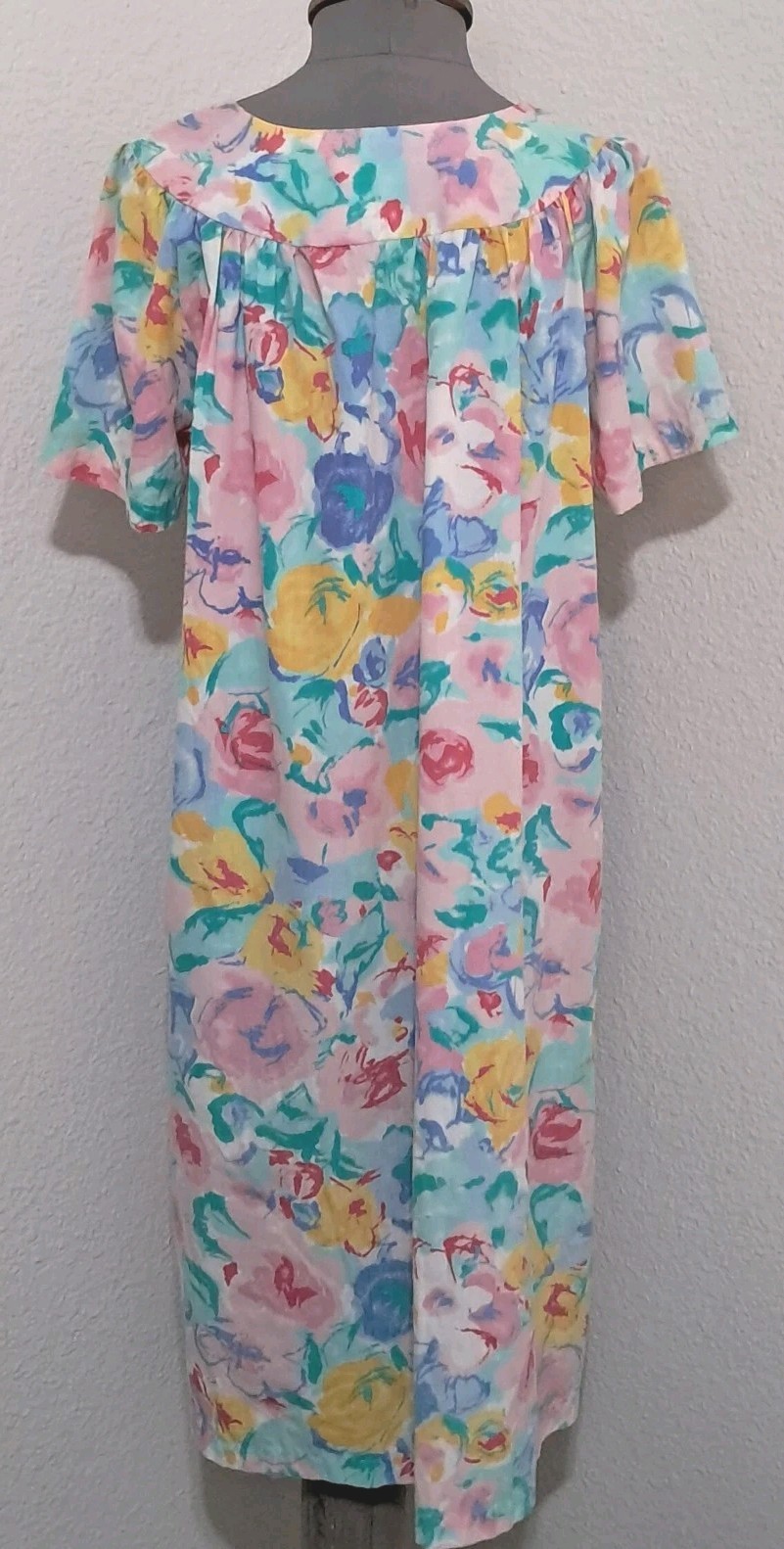 Vintage Cotillion Muumuu House Dress Pastel Watercolor Floral Print Pockets XL