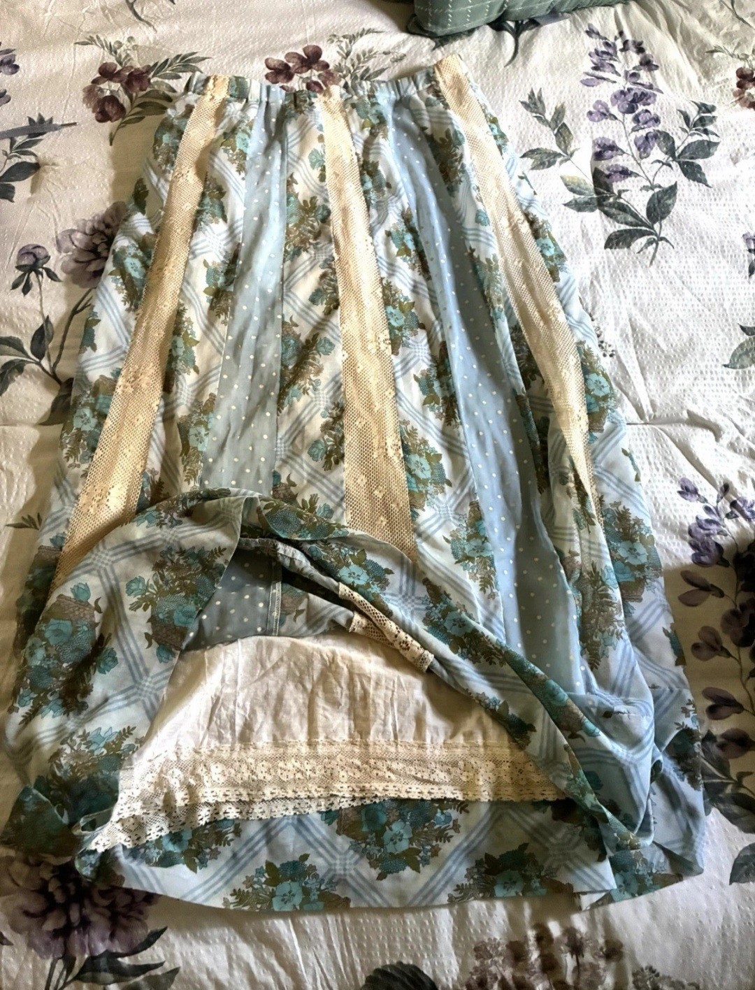 Vintage Limited Edition Chessa Davis Maxi Skirt Lace Floral 1970s BOHO S