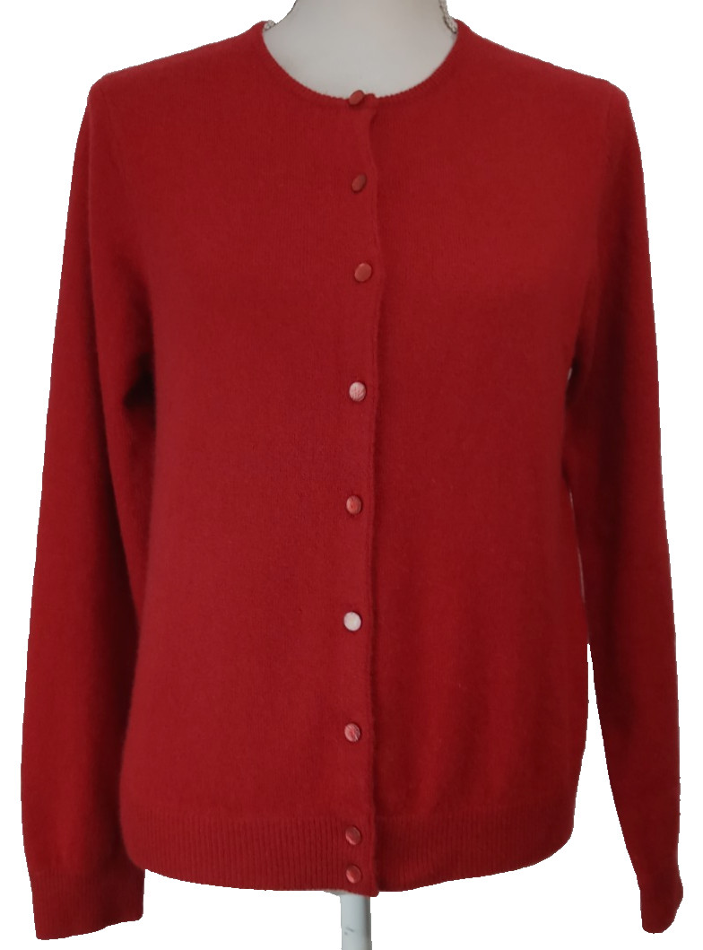 Quiet Luxury VINTAGE White & Warren Cardigan Sweater Women’s L CASHMERE Red