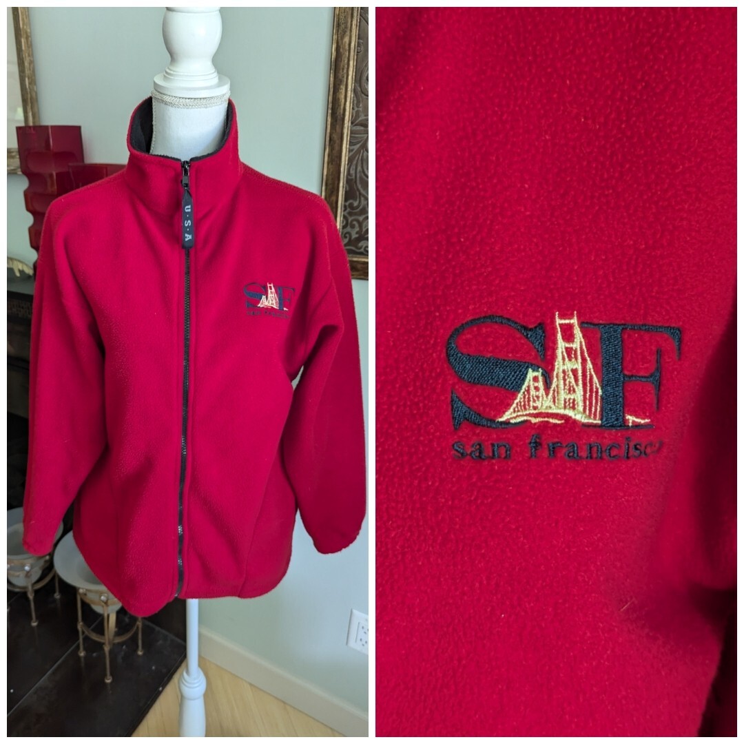 Vintage 90s/00s San Francisco Embroidery Red ZipUp Fleece Jacket Women’s Medium
