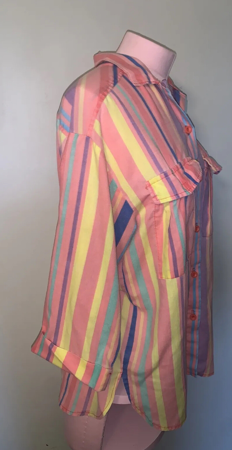 Vintage Button Up 70’s EBER San Francisco Top Pastels Striped Women’s Small ?
