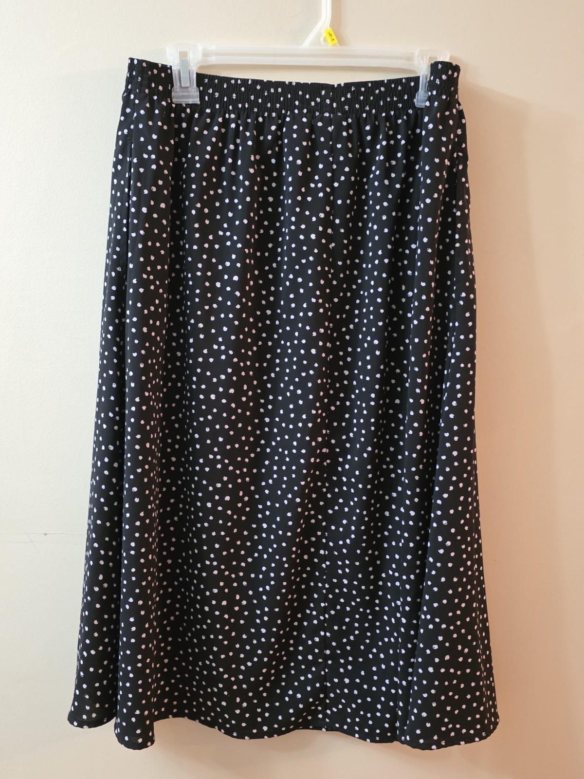 VTG BON WORTH USA MADE PL POLKA DOT CIRCLES SECRETARY SKIRT PETITE LARGE BLACK