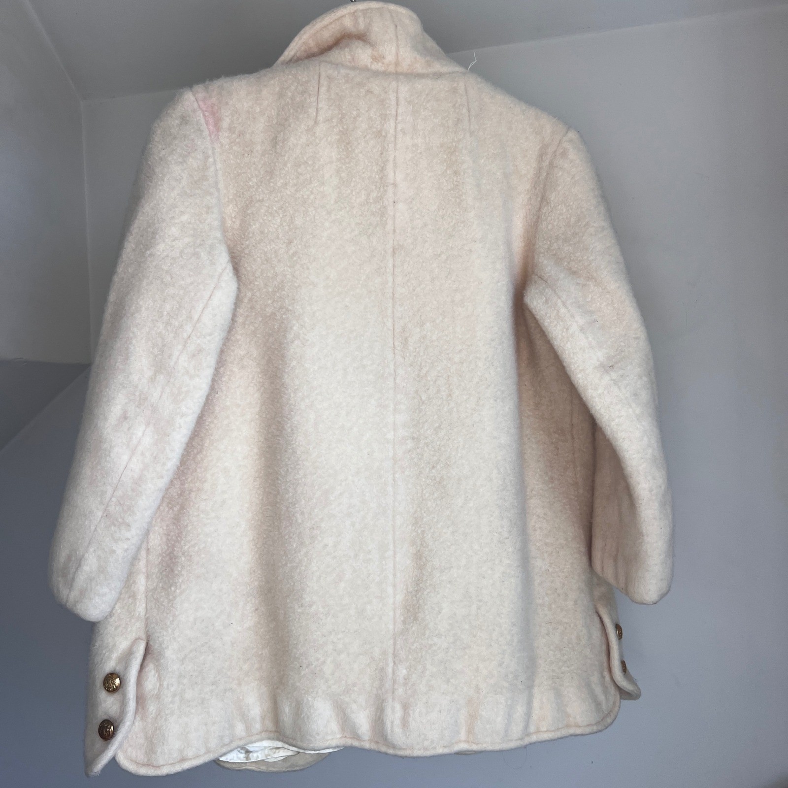 Vintage Wool Mohair Coat Cream Gold Button Textured Fuzzy Mod MCM Glam