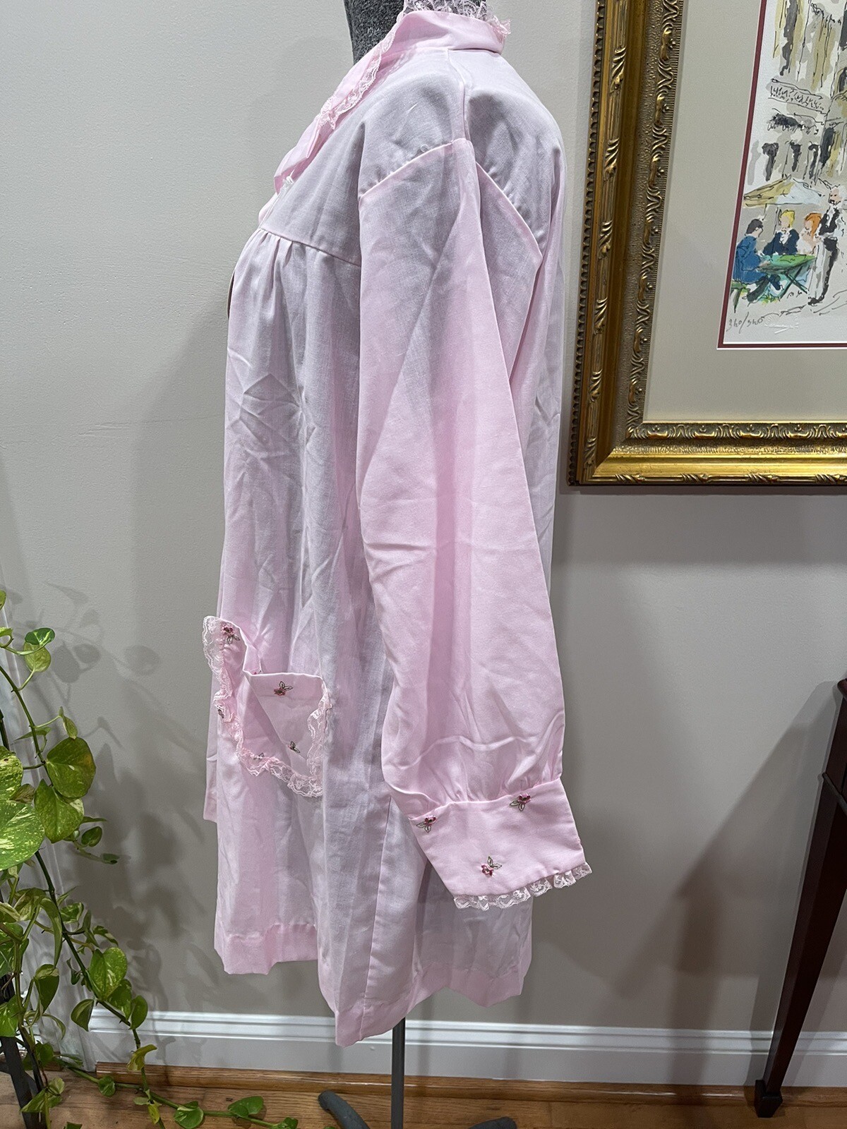 Vintage Katz Coat Never Press-NWT-NOS-baby Pink-embroidered Flowers-vtg Medium