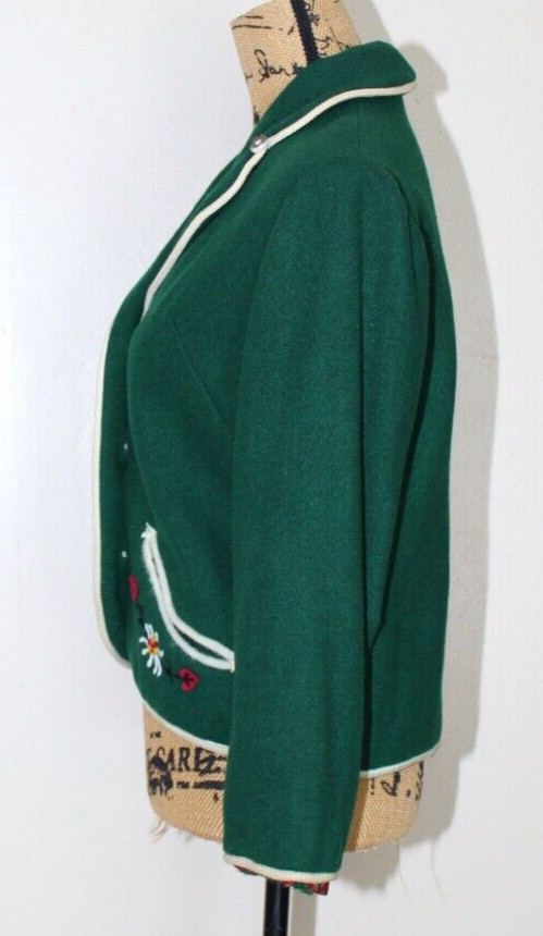 Vintage 50s Petti Glen Green Wool Embroidered Button Blazer Junior S