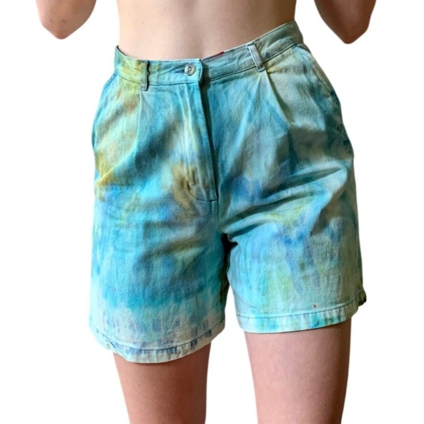 Tie Dye Khaki Shorts Blue Green Ice Dye Charter Club Classics Reworked Upcycled
