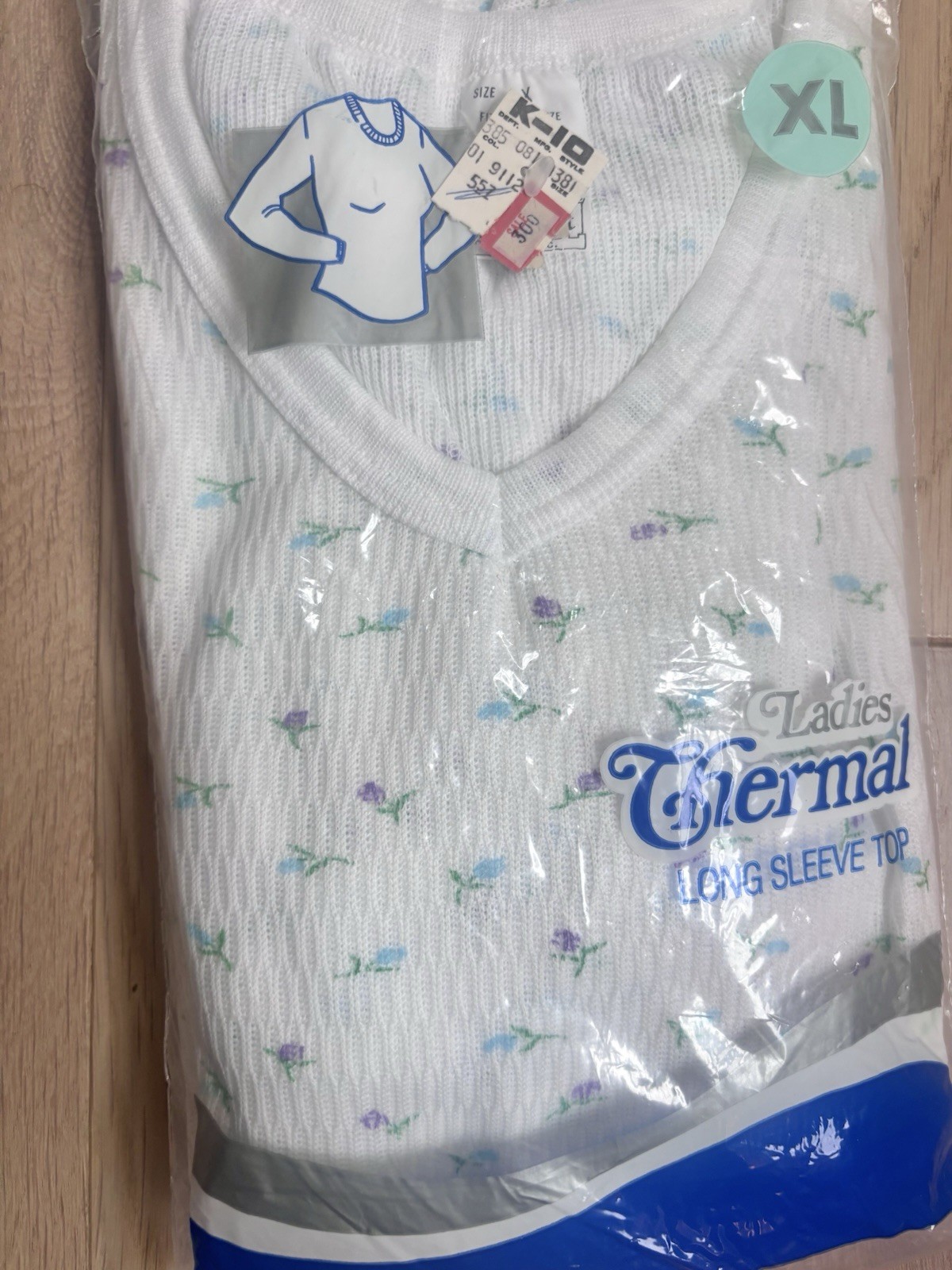 Women’s Kmart V Neck Thermal Long Sleeve Raschel Type XL Kodel Polyester Floral