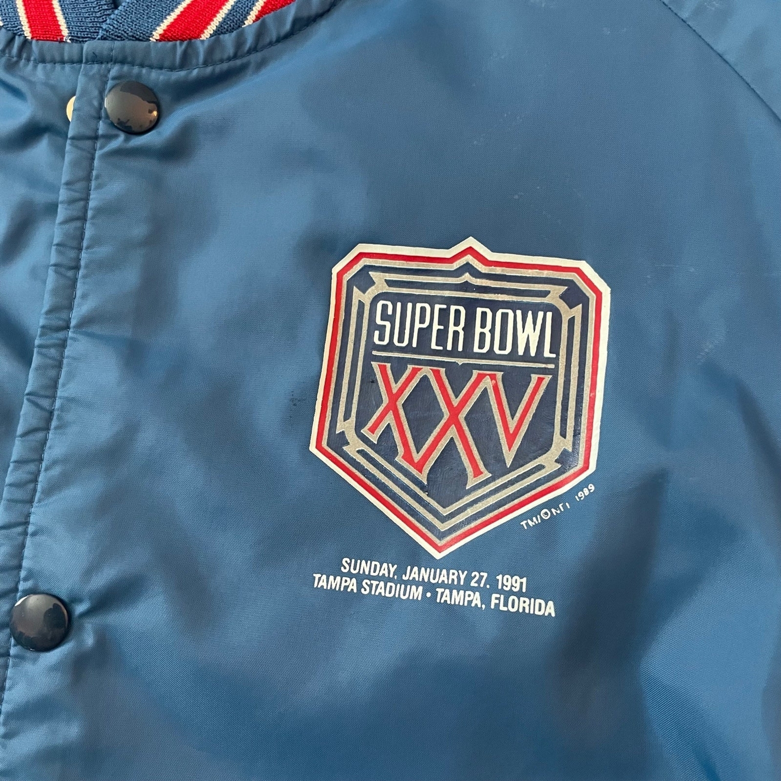 Vintage 1991 Tampa Florida Super Bowl Letterman Jacket Blue Size M Unisex
