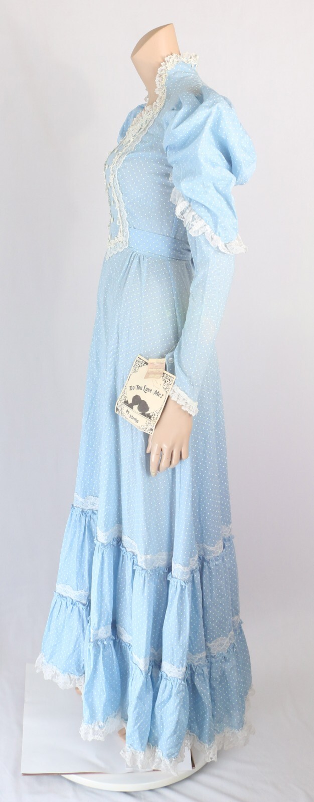 Do You Love Me? Vintage 70s 80s Blue & White Dot Prairie Party Prom Dress 7 NWT