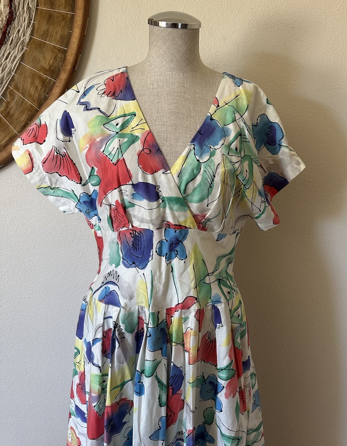 Vintage 90s Kenar 2 Floral Tea Dress Polished Cotton Woman’s M Pockets ￼