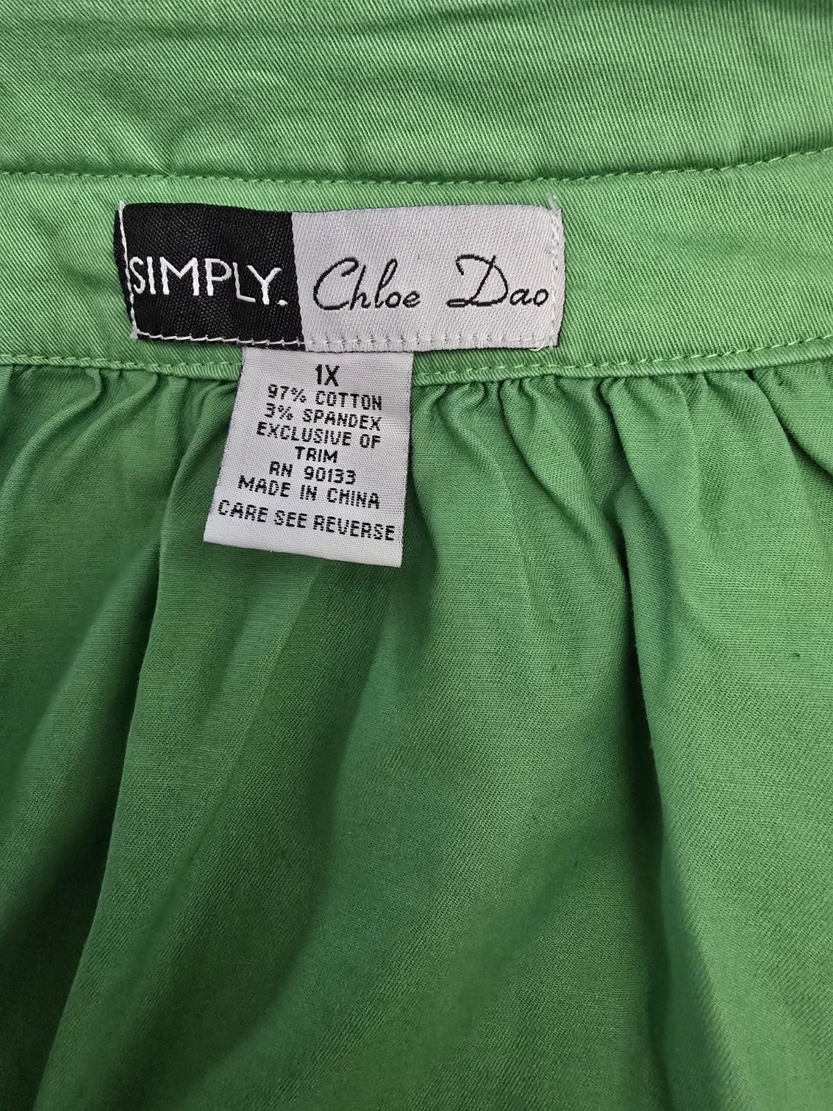 SIMPLY Chloe Dao Green Pleated Collar Jacket 1X Plus Size Cotton Stretch