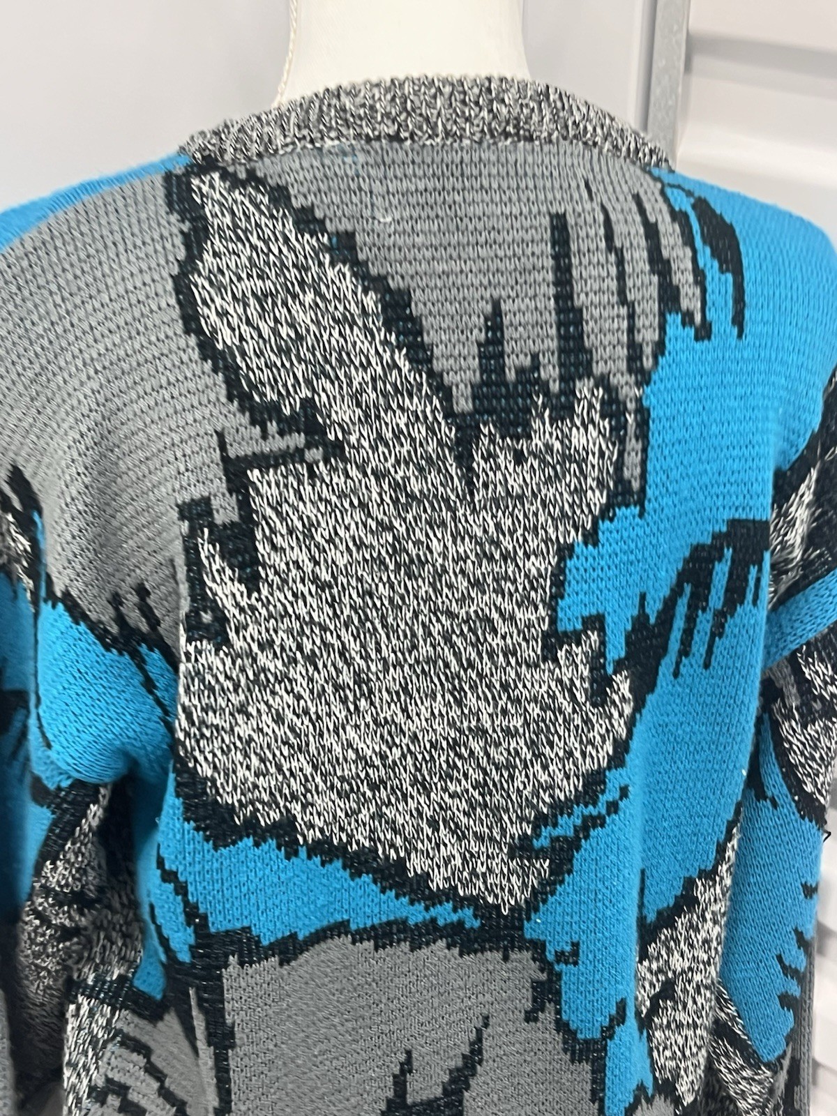 Vintage 80s 90s Cosby Style Frontline Sweater Teal Blue Chunky Knit Retro