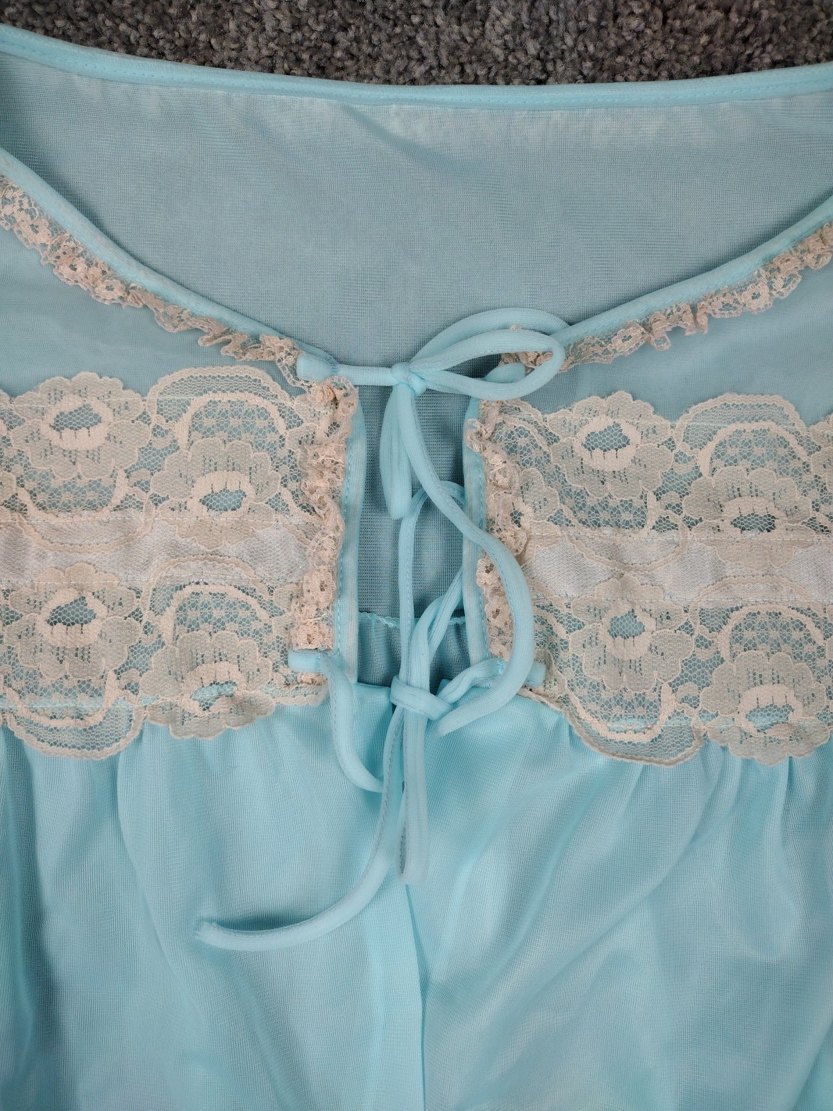Vtg Chiffon Robe Blue Sheer Fairy Coquette Sz M Baby Doll 100% Nylon W Lace