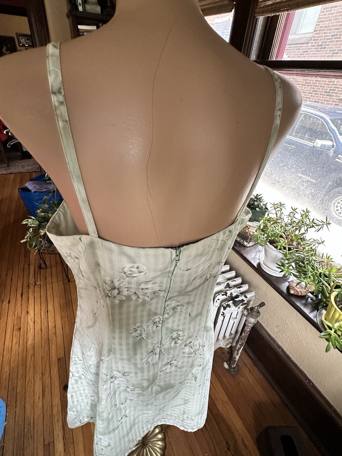 Vintage Cute Summer Dress Size.13 Mint Green Gingham Floral Cottage Core 90s