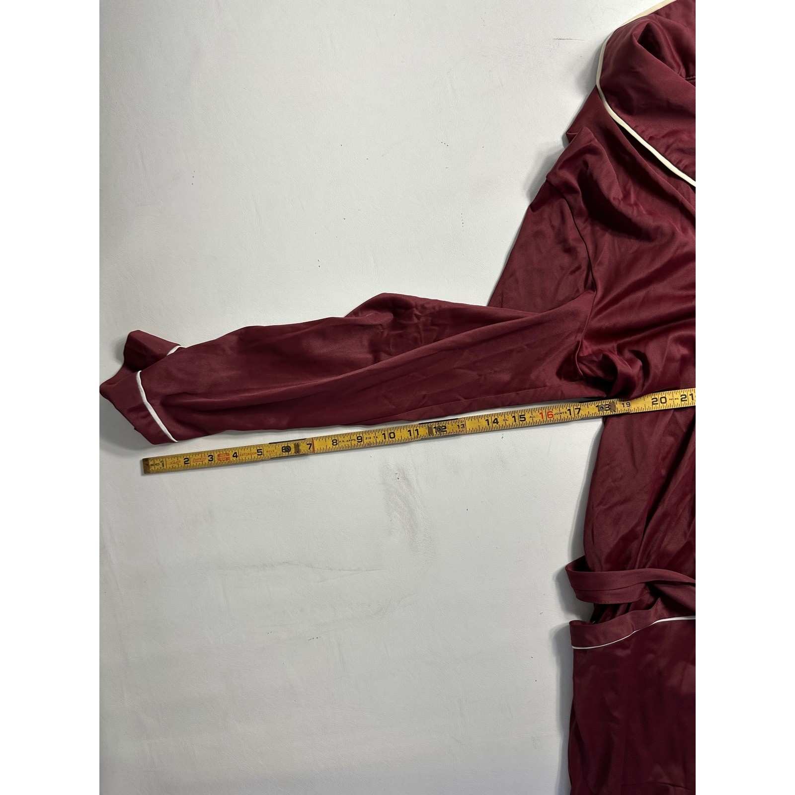 Vintage Towncraft JCPenney Burgundy Nylon Tricot Wrap Robe White Piping Large
