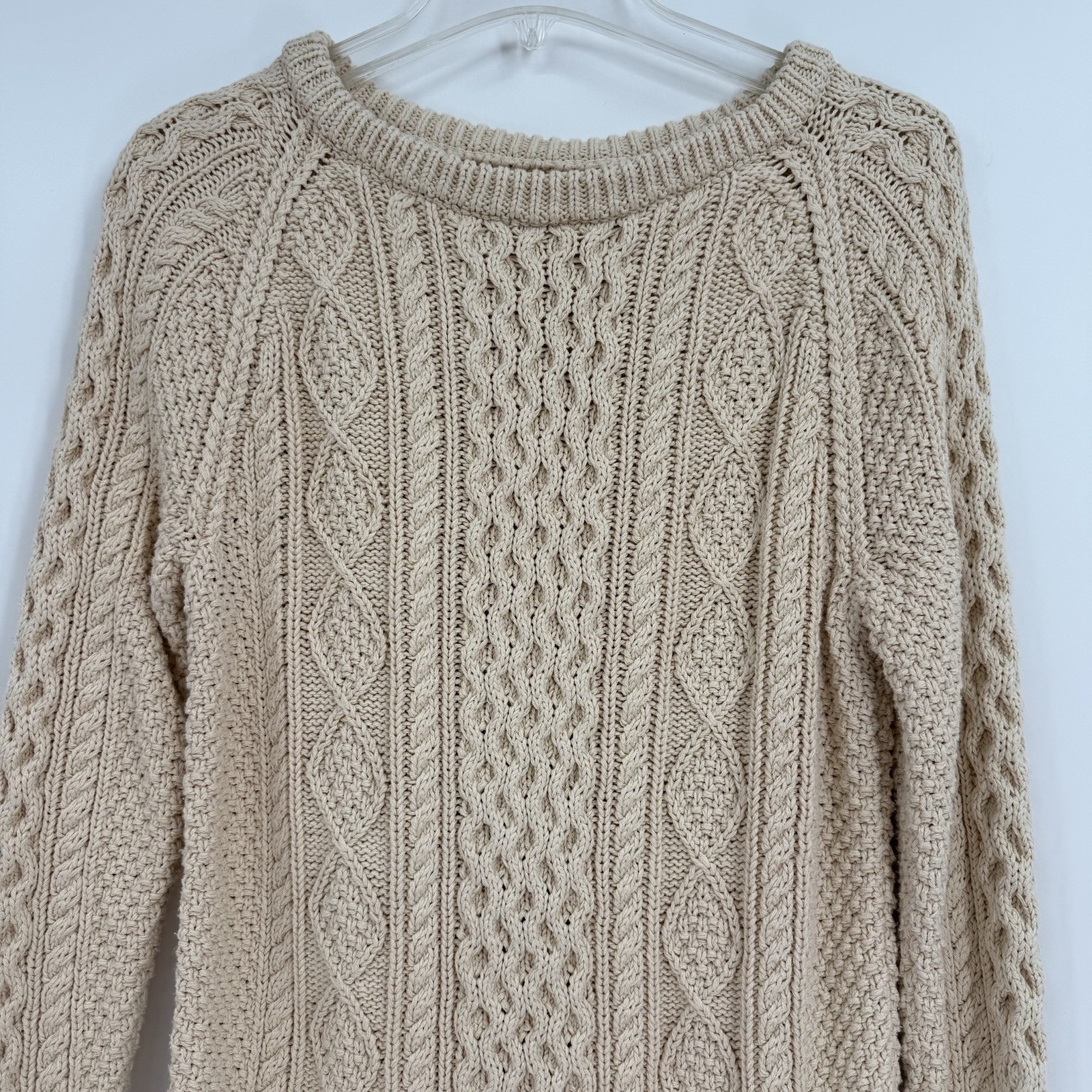 LL Bean Signature Cotton Fisherman Sweater Women’s Size Small Cream Pullover