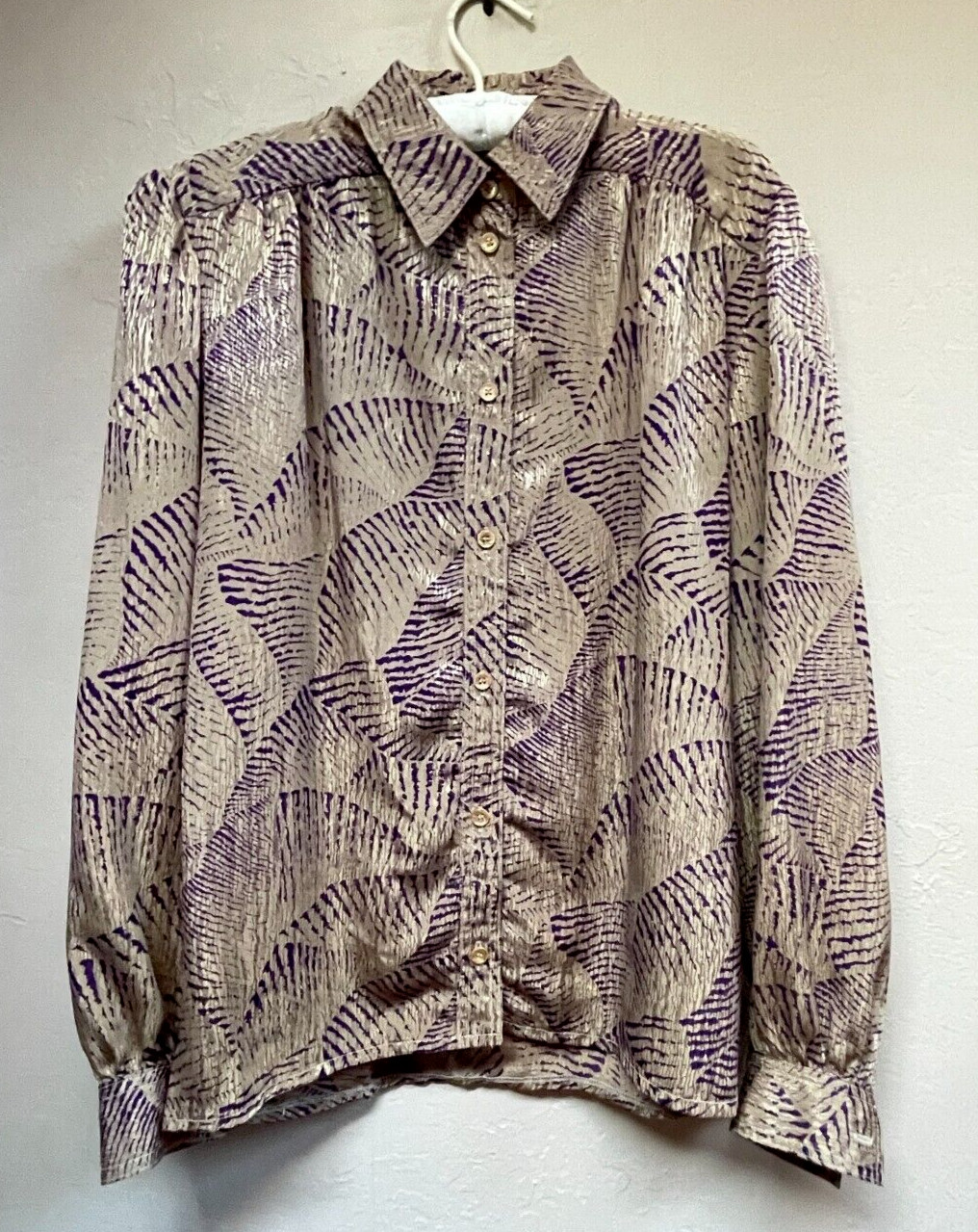 Paul Jeffrey for Da-Rue Animal Print Button Down Puff Sleeve Shirt Women Size 12