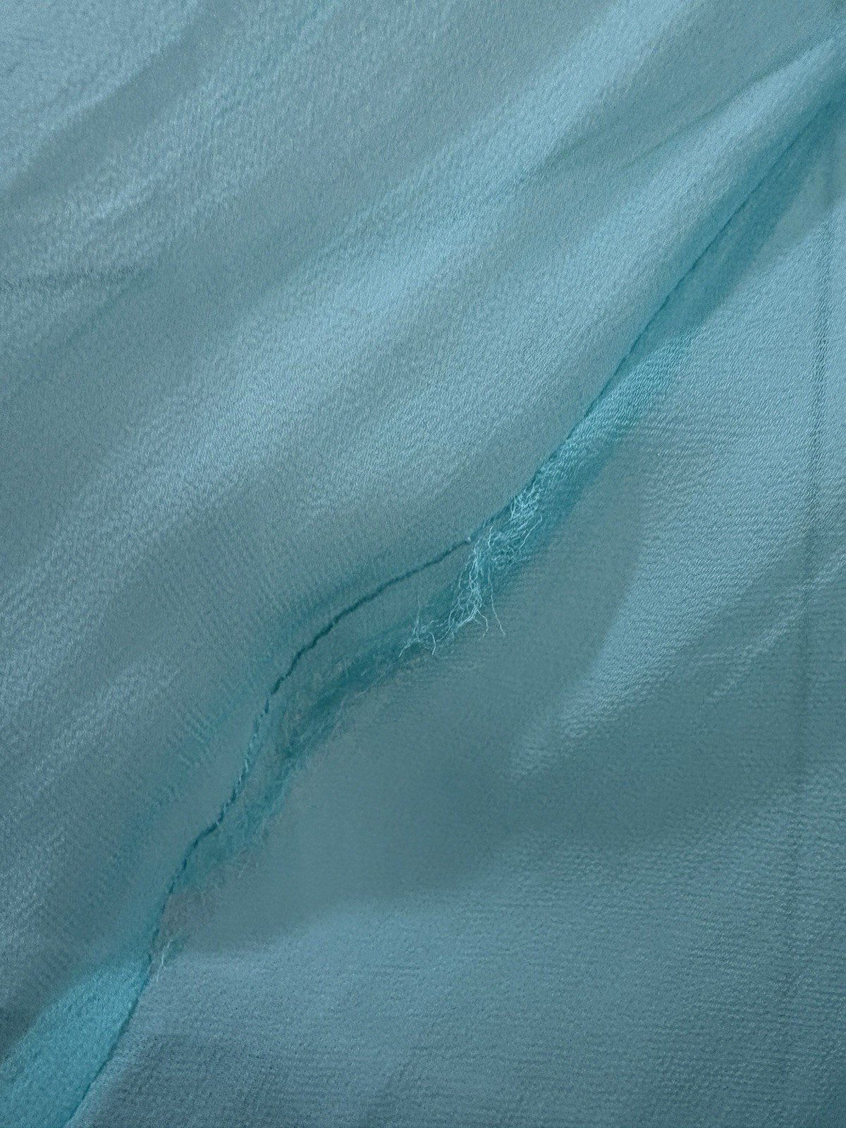 Vtg 70s Teal Blue Chiffon Maxi Dress Beaded Emblishment Sheer Sleeves 26” W