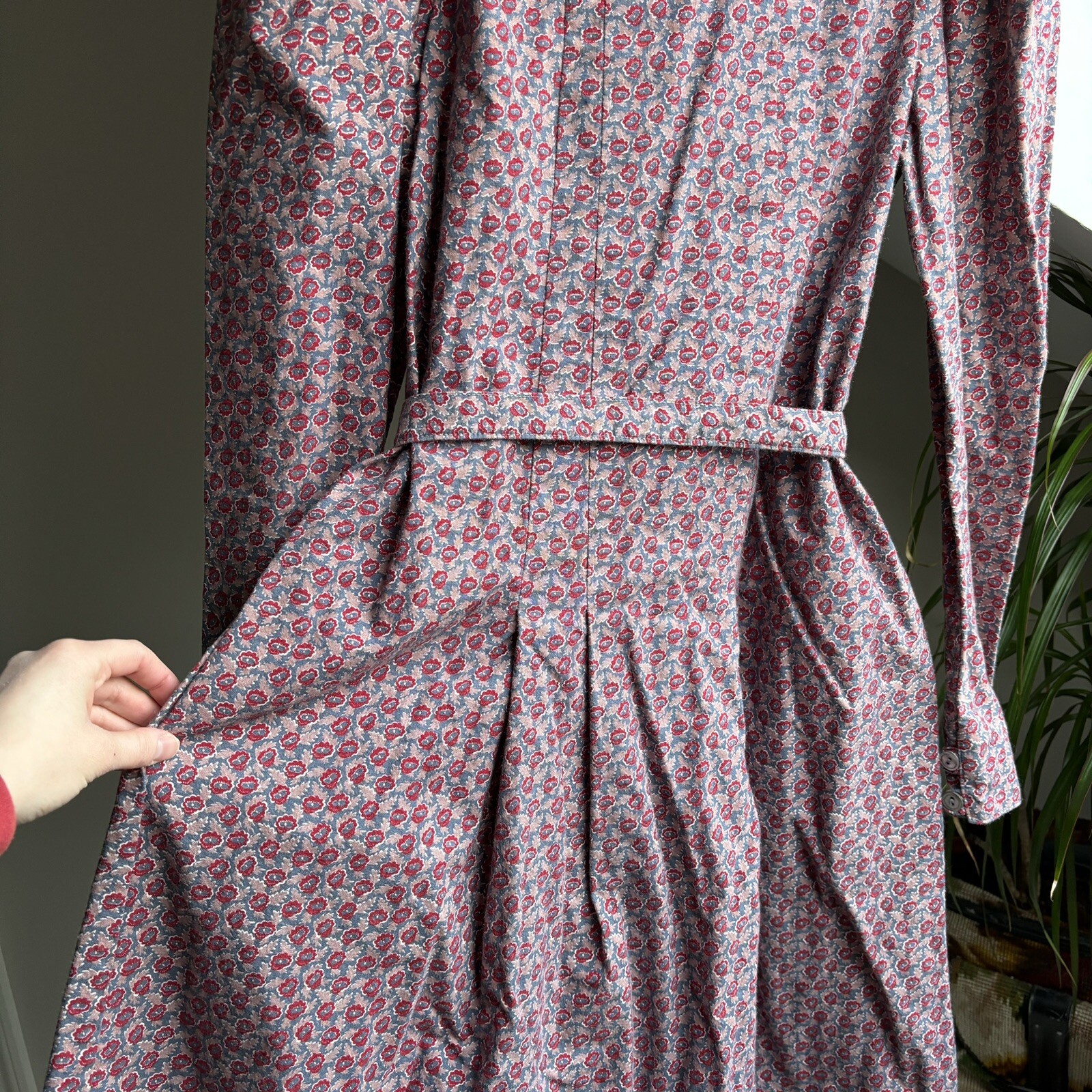 Vintage Laura Ashley Red Belt Drop Waist Dress Great Britain UK 10 US 8