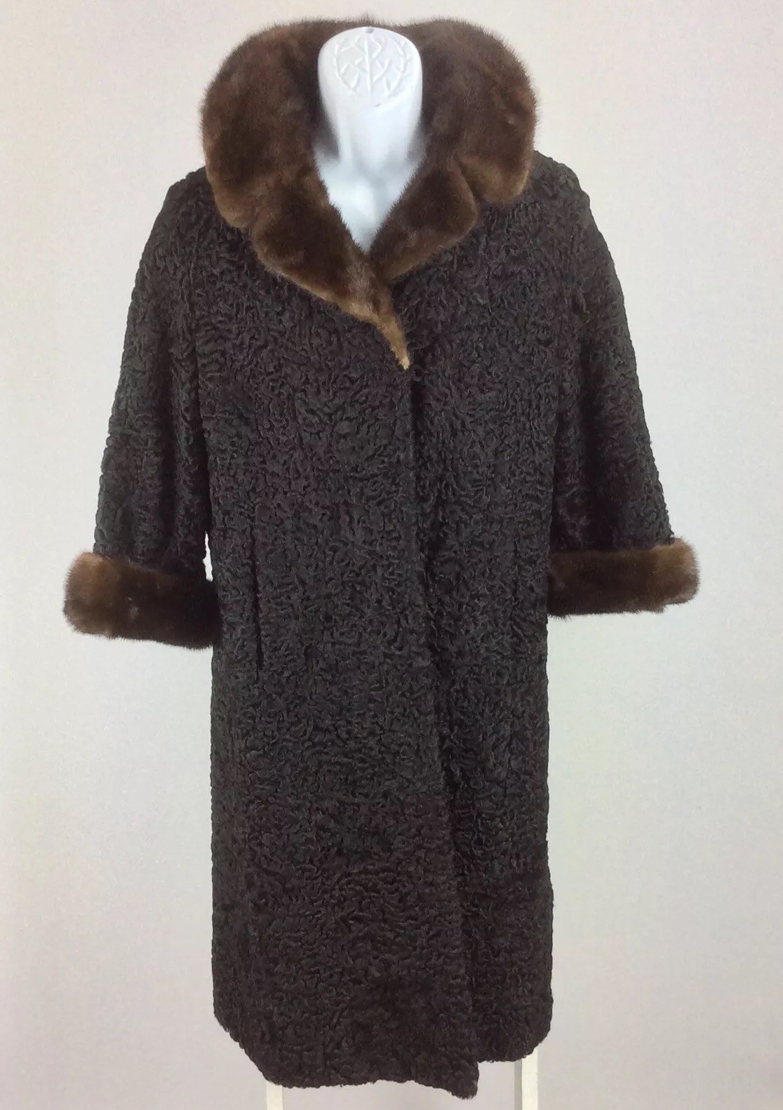 Vintage Black Swakara Persian Lamb & Mink Fur Coat Black 1950’s 1960’s