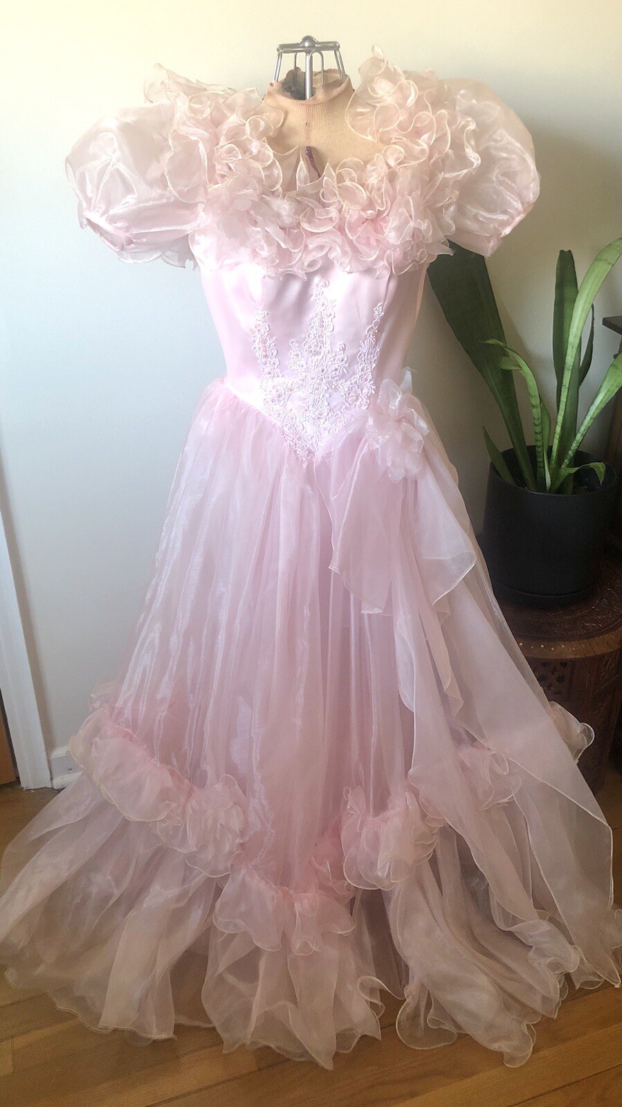Vintage 80’s Cotton Candy Pink Organza Dress, XS