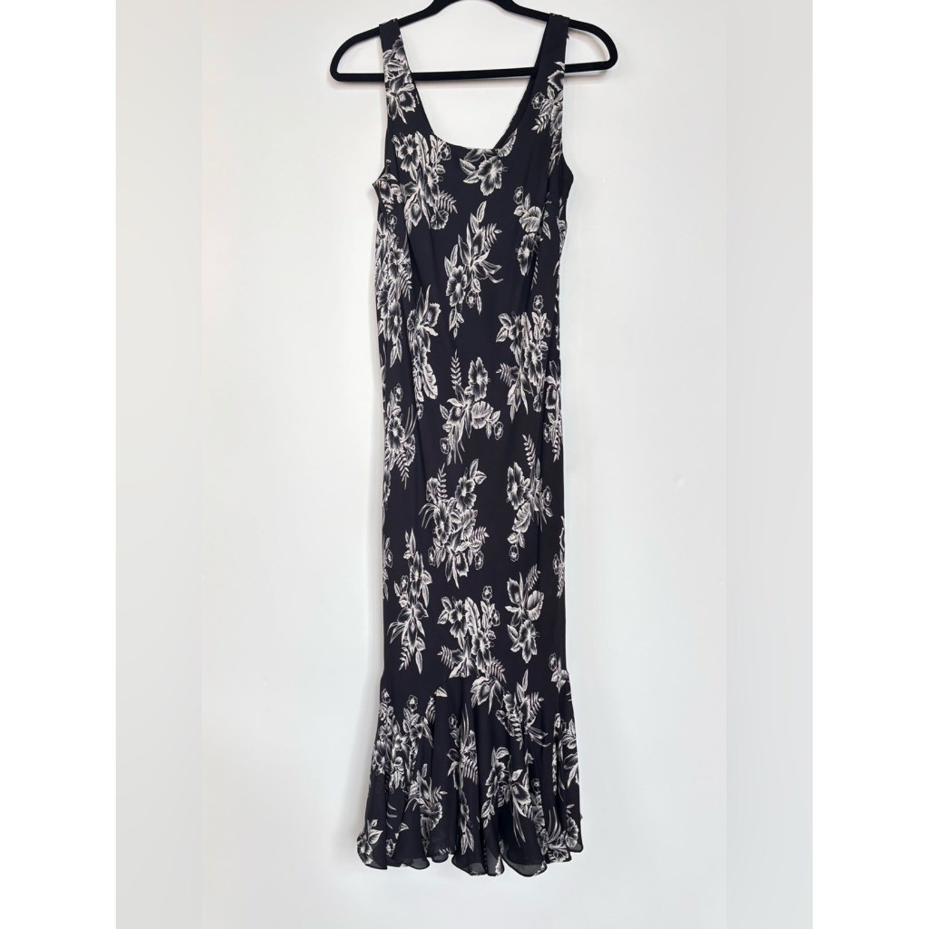 Y2K Silk Vintage Jones New York Signature Black & White Floral Midi Dress L