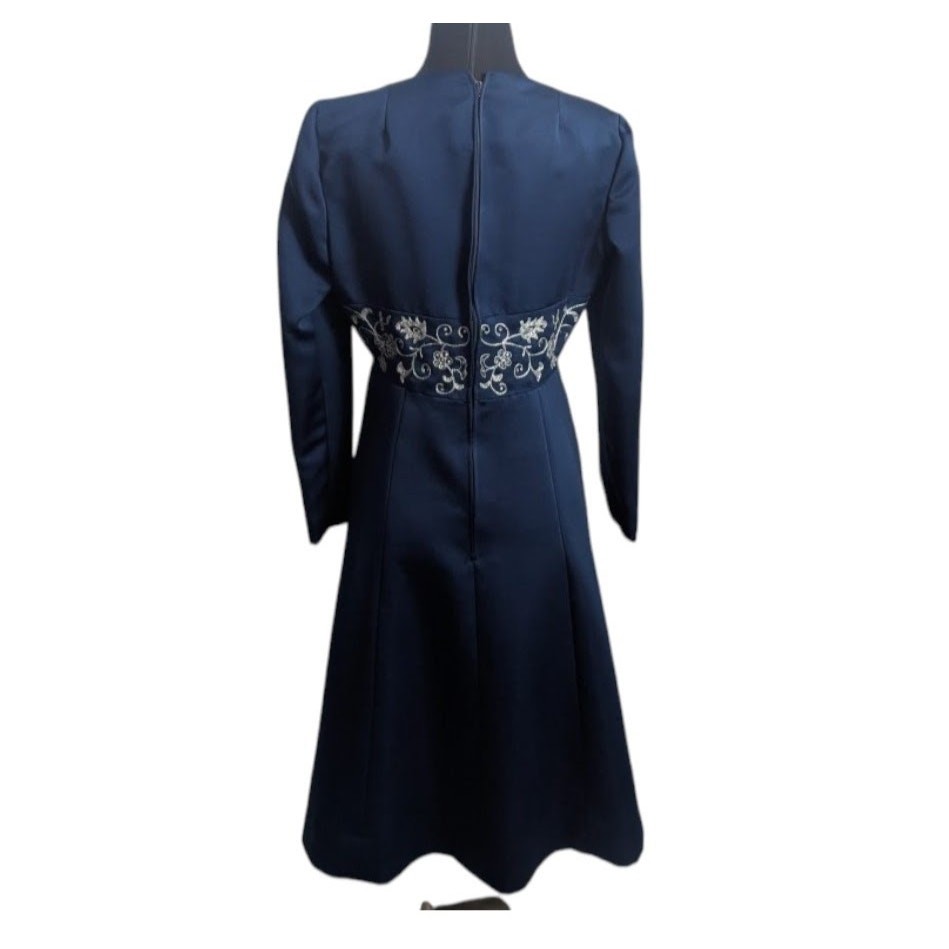 50s 60s House of Branell Navy Rhinestone Party Dress Fits 6 8 vintage glam R1