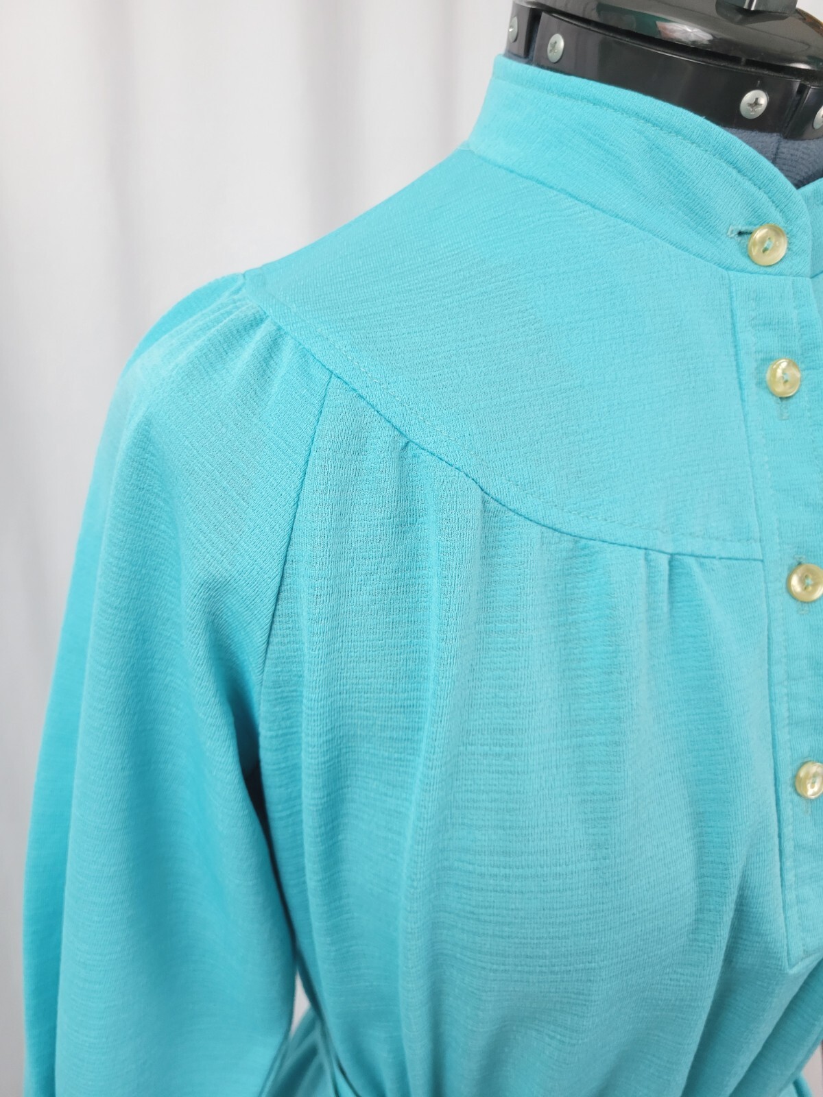 Vtg Ms Sugar Turquoise Dress w Elastic Waist/Rounded Yoke/Raglan Sleeves M/L?
