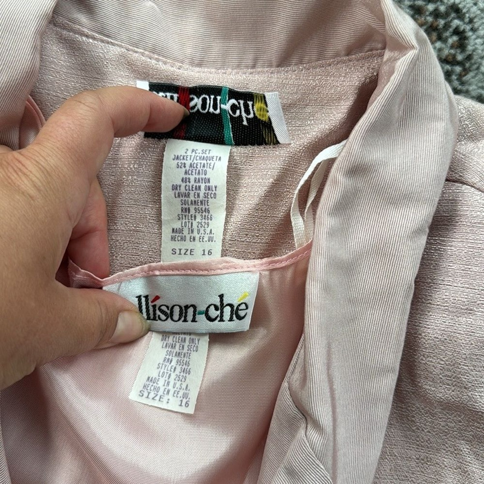 Vintage Allison-Che Blazer Dress Two Piece Set Pink 16