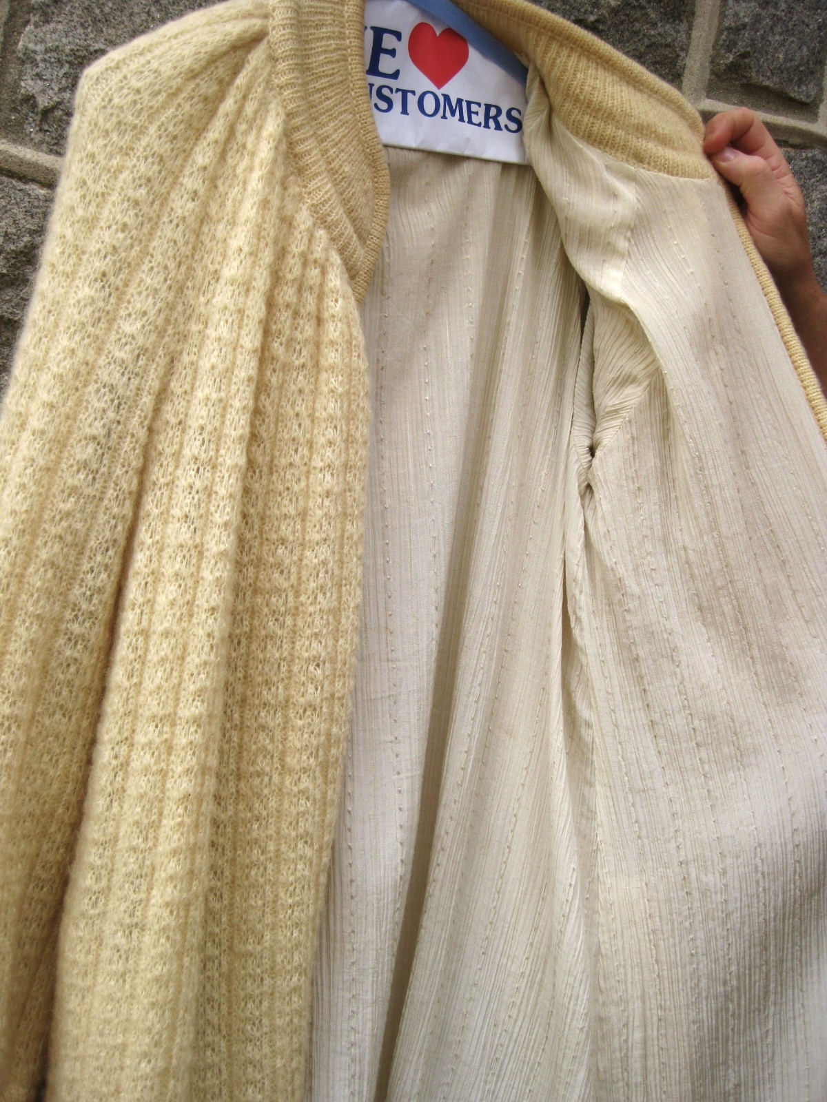 I.B. Diffusion Mohair Wool Long Ivory Cream Sweater Coat Size L Vintage 80s