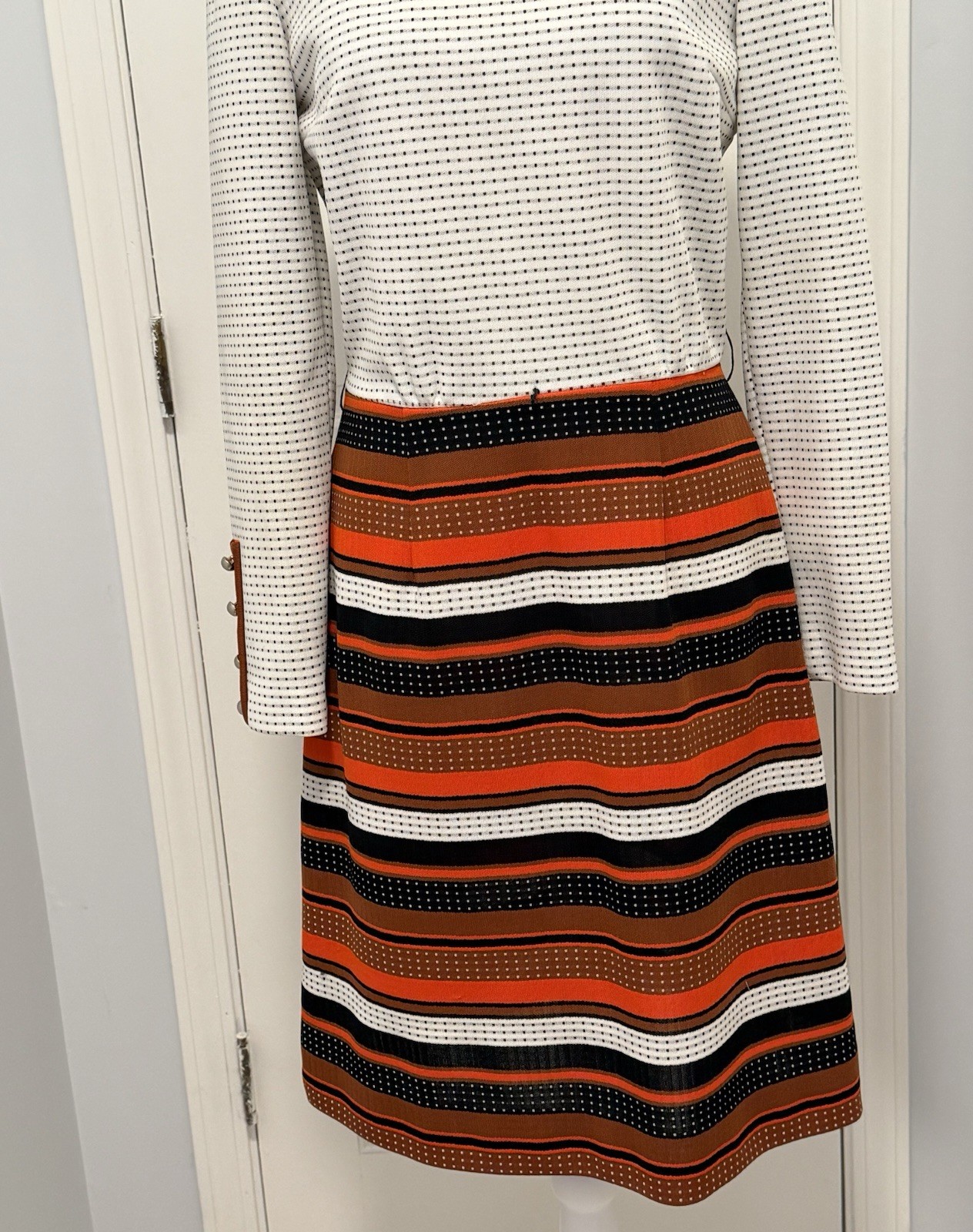 VTG Women’s Multi-Color Polka Dot Stripe Mod Pattern A Line Midi Dress Sz M