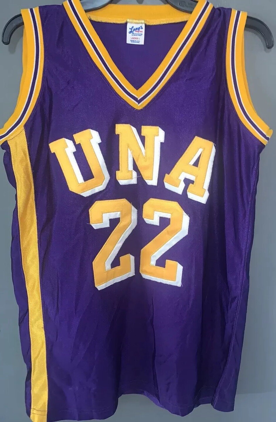 VTG Womens 1980s USA Sz Large UNA LIONS Basketball Jersey Purple Gold WNBA