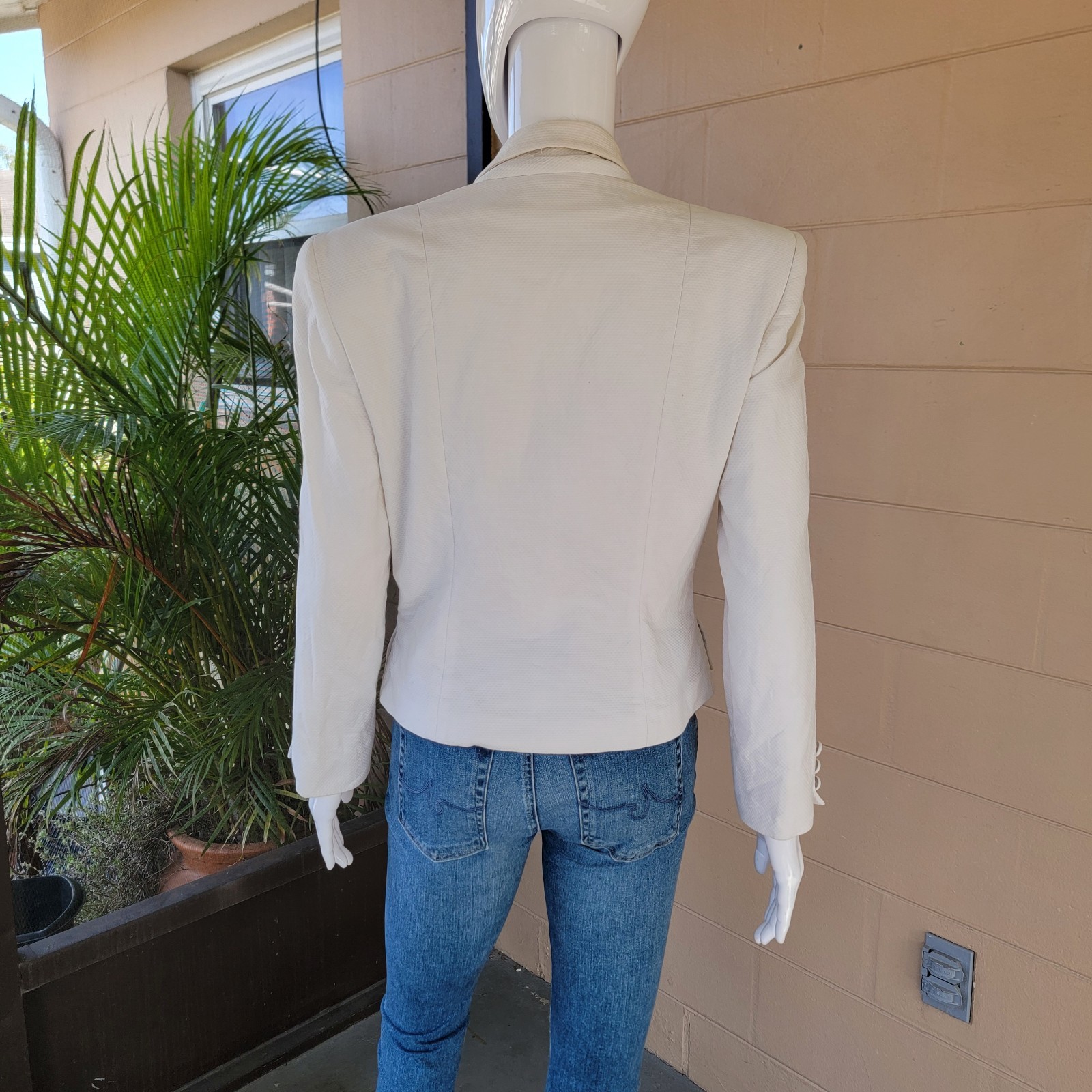 Vintage 80s Ivory White Career Blazer Jacket Double Breasted Women Size S