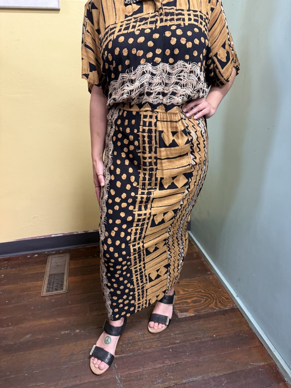 Vintage 90s Casual Corner Tribal Print Maxi Dress Size 10