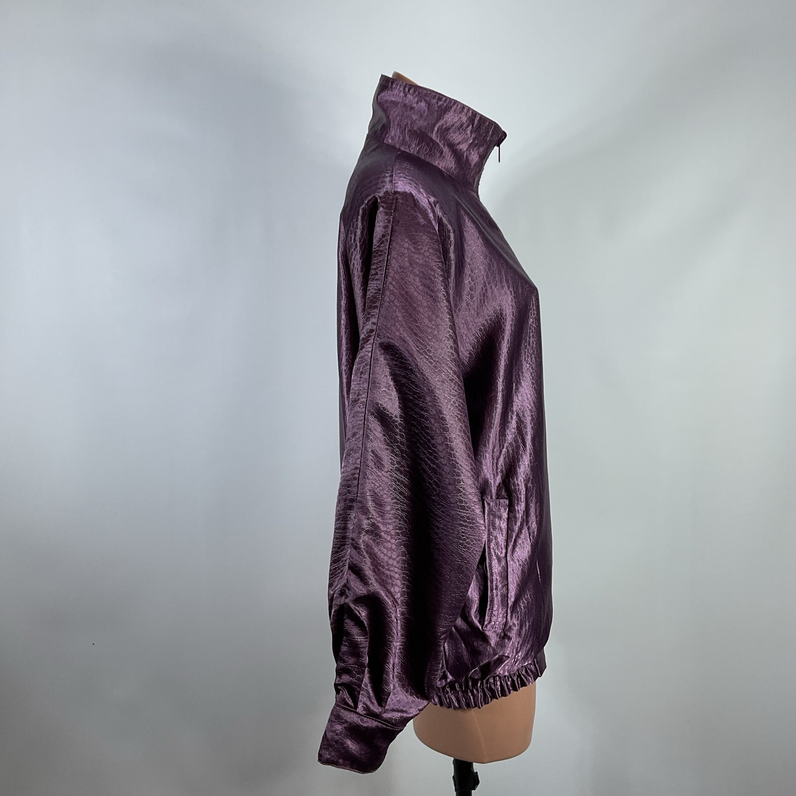 Vintage Rafael Satin Bomber Jacket Y2K Reversible Metallic Purple Animal Print S