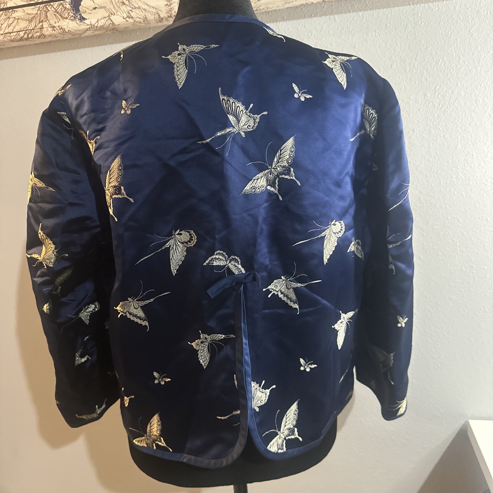 Ying Tai Ltd Vintage Women Jacket Silk Gold Butterfly Motif Hong Kong Boutique
