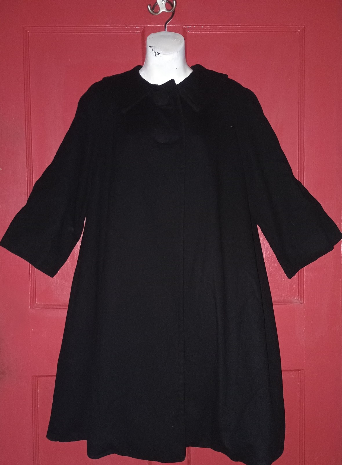 Vintage Forstmann Black Swing Coat 3/4 Sleeves Sz M Wool Or Wool Blend